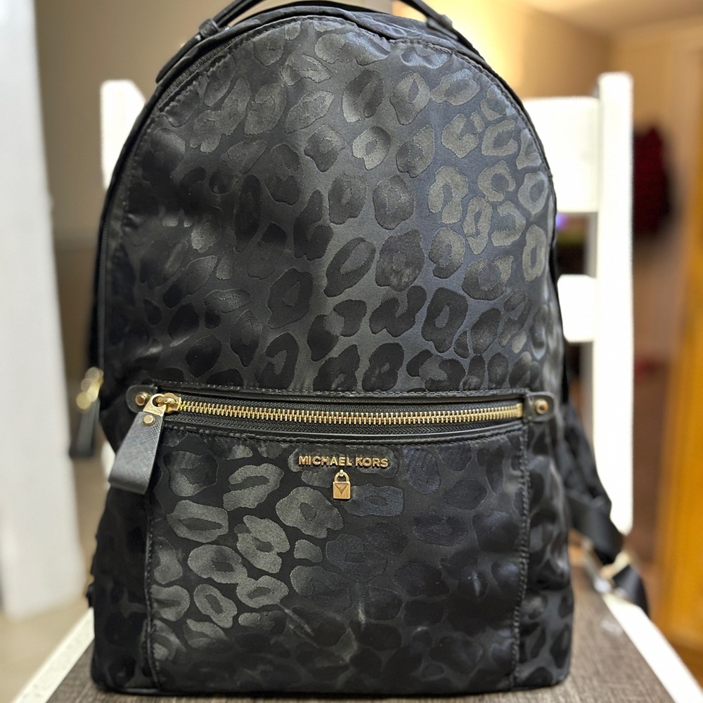 Black Michael Kors Leopard Travel Backpack
